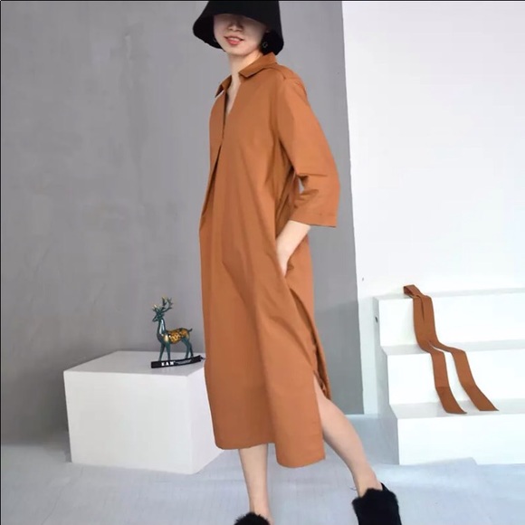 Spring 2019 Midi , waist adjustable dress in rust - Picture 4 of 6